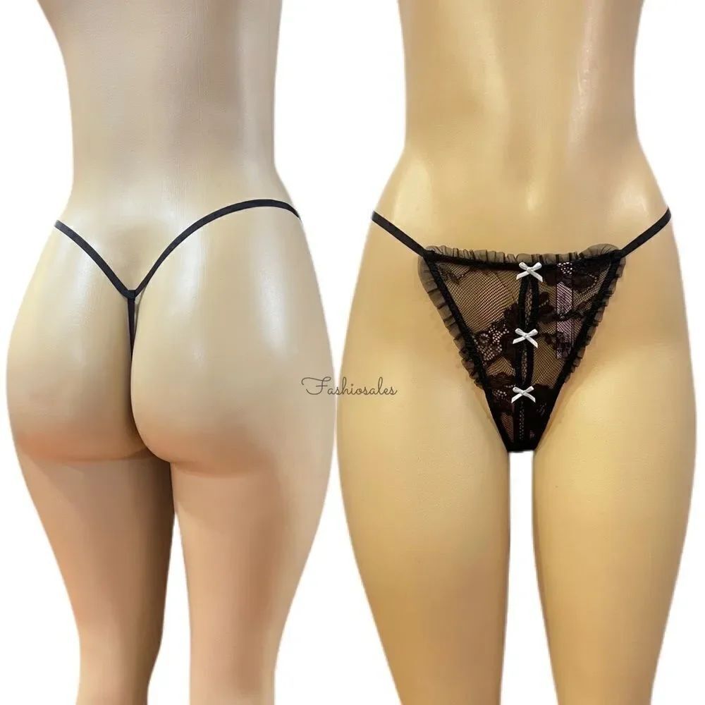 Victorias Secret Dream Angels Crotchless Silhouette Lace V String Panty black XL